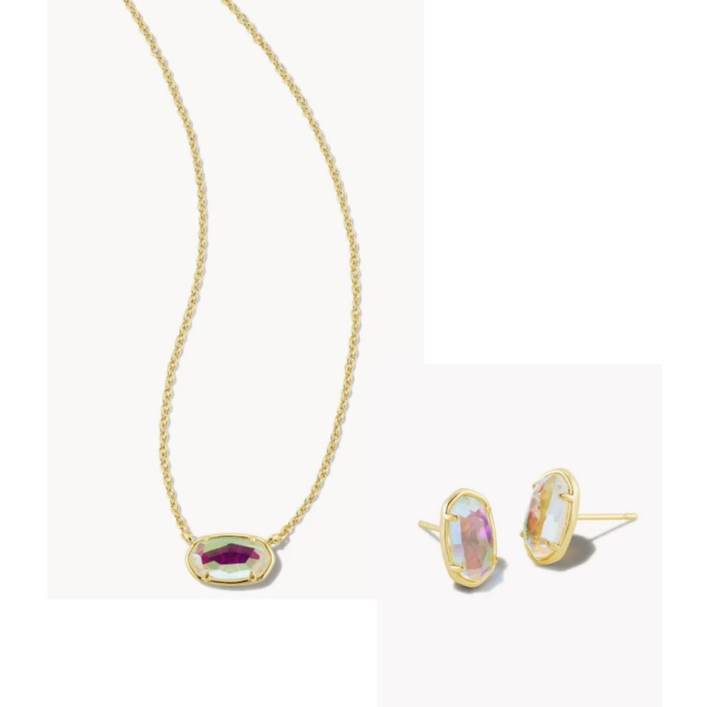 Kendra Scott Grayson Gold Dichronic Glass Necklace & Earrings Set NIB